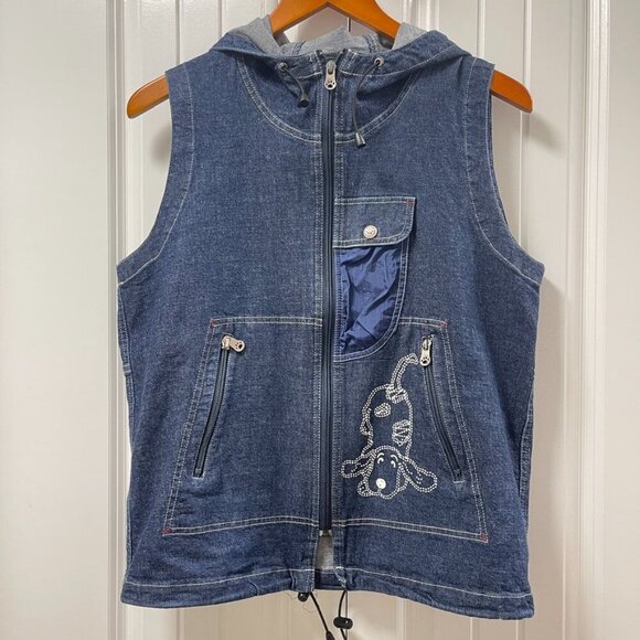 Vintage Kunio Collection Dog Embroidered Denim Vest Navy – OS - Picture 6 of 12